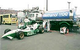 Photo: Fuel methanol is supplied to a sports car from the company&rsquo;s tank container.