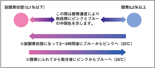 図：酸素量によるエージレスアイ&reg;の色調変化